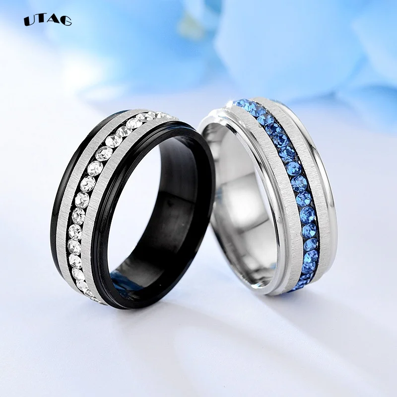 UTAG Männer Hiphop Ring 316L Edelstahl Blau/Weiß Stein Ring Rock Mode Männlichen Schmuck Hochzeit Ringe Zubehör Großhandel – Detail 17