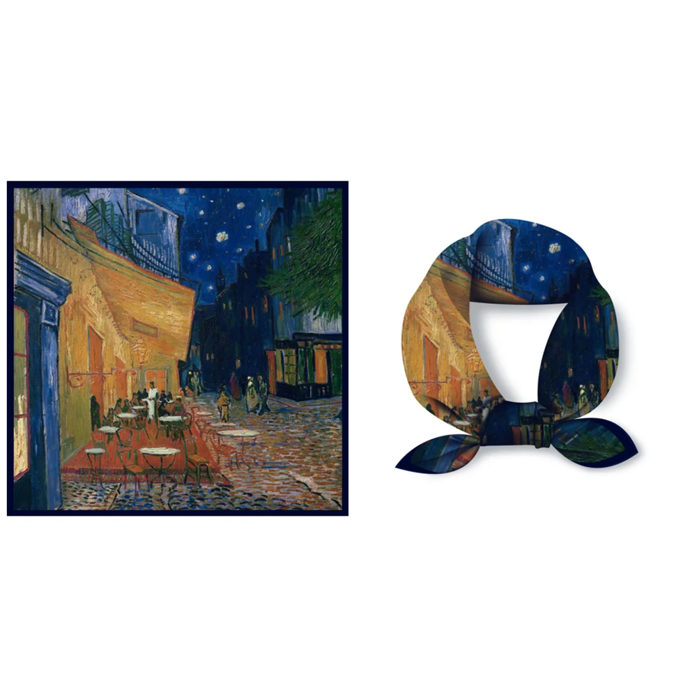 Luxury Brand Square Scarf Oil Painting Women Shawl Lady Small Hair Tie Neck Scarves Kerchief Bandana Foulard Women Present Gift