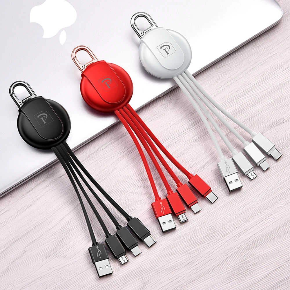 Брелок 3 в 1 USB кабель для быстрой зарядки для Android type C i Phone USB кабель для мобильного телефона