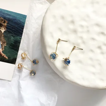 

S925 needle Cute Design Short Bar Star Earrings New Trendy Jewelry Blue Ball Drop Earrings Women Jewelry Gift For Girl Student