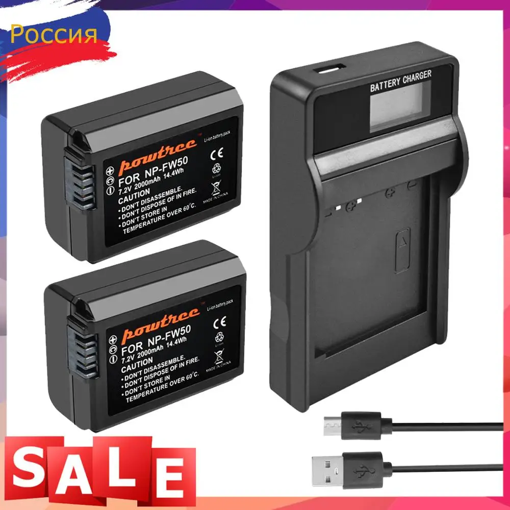 2000 мАч NP-FW50 NP FW50 батарея для цифровой камеры+ ЖК-Зарядное устройство USB для sony NEX-3 a7R Alpha a6500 a6300 a6000 a5000 a3000 RU