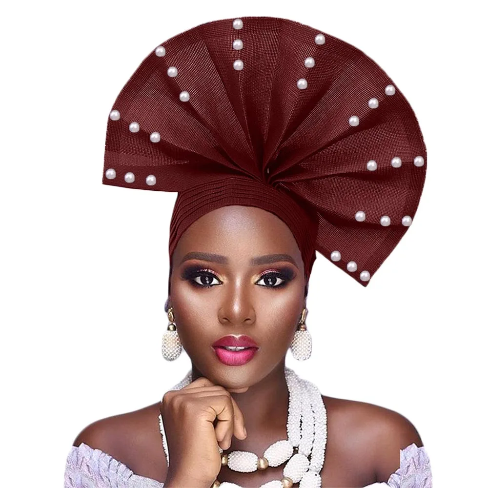 wine Головной убор, тюрбан africain gele, уже сделано - Цвет: wine