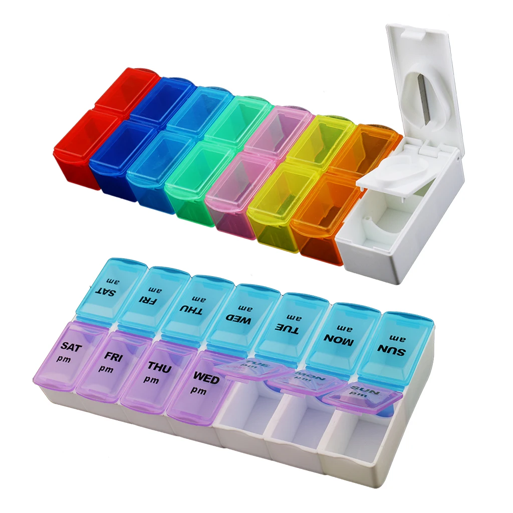 2 Pieces 14 Slots 7 Day Pill Tablet Storage Box Weekly Medicine Organizers