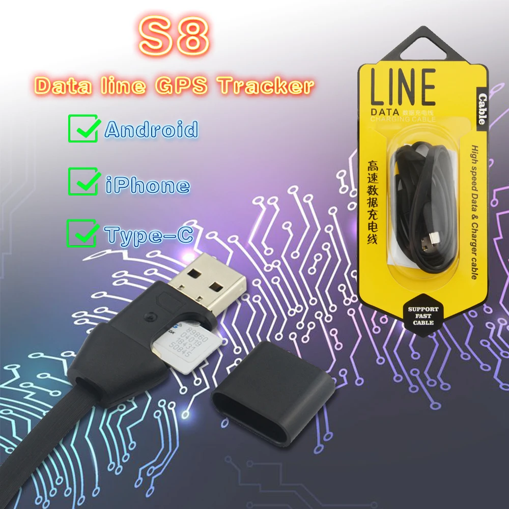 USB-кабель для передачи данных S8 GPS-трекер Android/iPhone с защитой от потери датчик