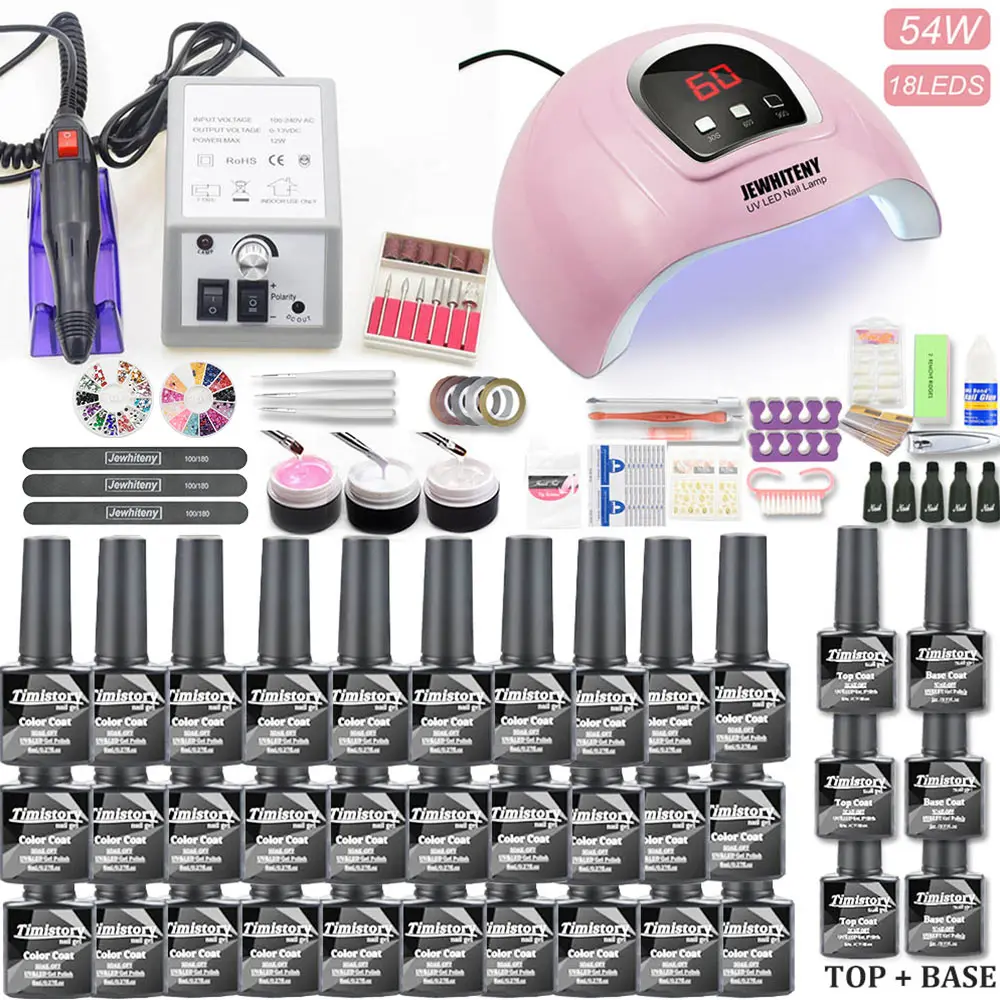 Günstige 30 stücke Nagel Gel Polnischen Set Kit 80W UV LED Lampe Maniküre Set Nail art Salon Für Maniküre Werkzeuge mit Nagel Bohrer Maschine