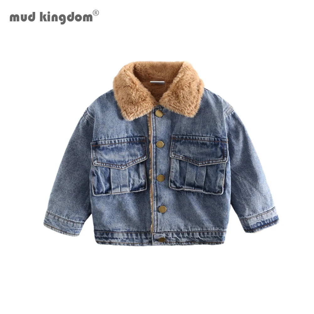 Mudkingdom/зимняя джинсовая куртка для маленьких девочек Теплая верхняя одежда с