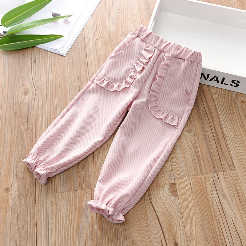 Girls Pants Kids autumn Spring Clothes Children Pants for baby Girl Trousers toddlers grey blue - Color: pink
