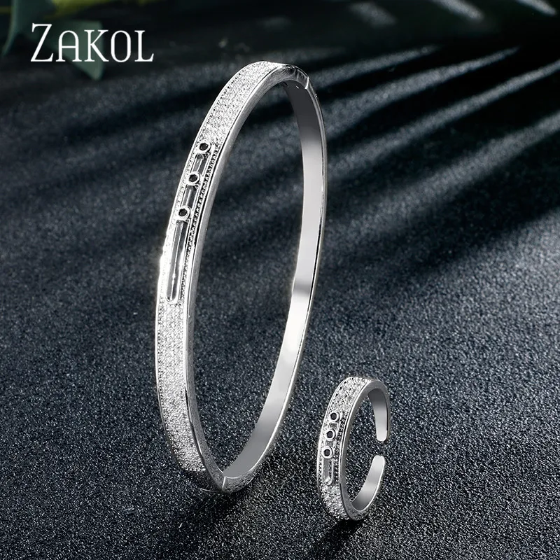 Black ZAKOL, высокое качество, микро инкрустация, кубический цирконий, кольцо, браслет, набор для женщин, свадьба, ужин, вечерние, ужин, платье, аксессуары, FSSP1013 - Окраска металла: Black