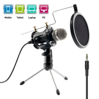 

3.5mm Vertical Condenser Microphone with Stand Stereo Denoise Mic for Computer Cellphone Karaoke Singing Live Show Microphones