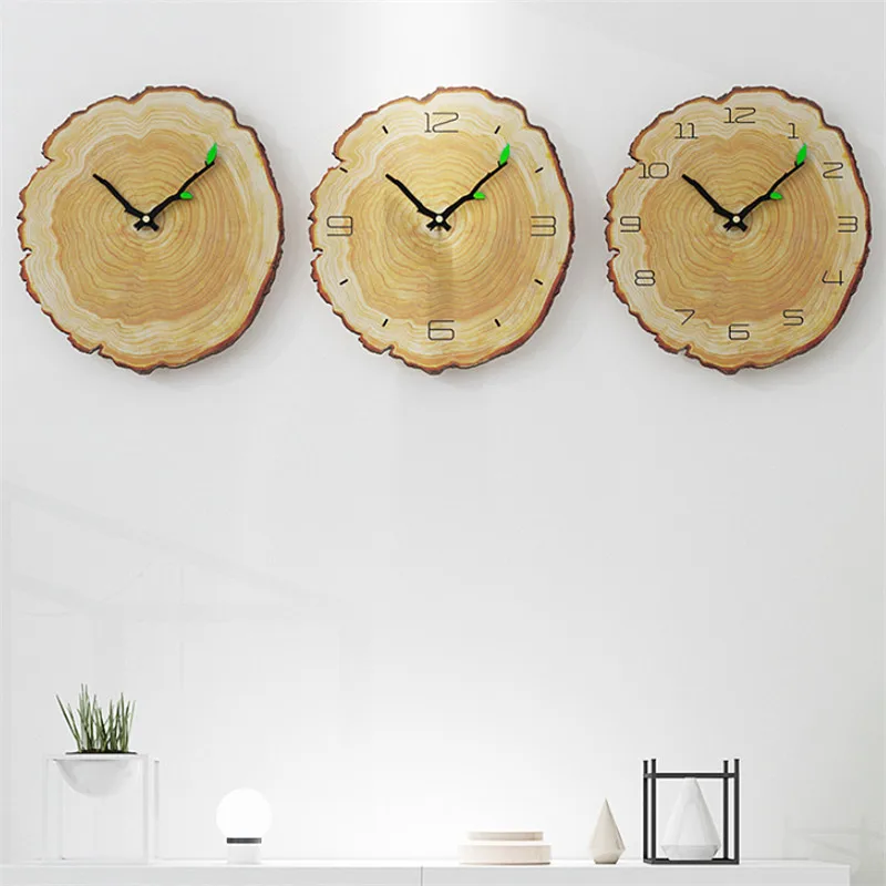 Vintage Wooden Clock Cafe Office Home Kitchen Wall Decor Silent Clock Large Wood Grain Clock Gift Annual Ring Quartz Wall Clock