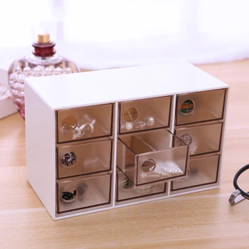 

9 Grid Mini Drawer Storage Box Plastic Transparent Jewelry Finishing Case Multifunction Desktop Storage Container Home Organizer