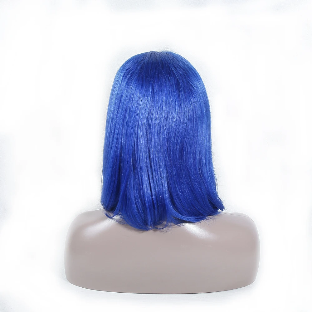 ALITOP синий Боб кружева передние человеческие волосы парики бразильские Remy прямой парик с короткими волосами предварительно сорвал с волосами младенца для черных женщин
