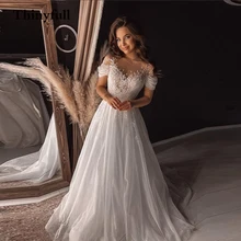 

Thinyfull Sparkly Long A Line Wedding Dress Lace Flower 2022 Off Shoulder Strapless Formal Evening Bride Bridal Gowns Dresses