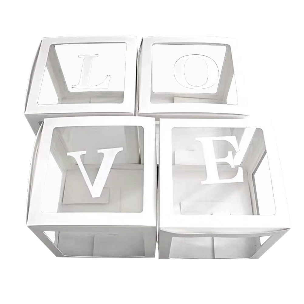 

4pcs DIY Balloon Box Wedding Decor Square Easy Install Transparent Home Storage Party Baby Shower Birthday Letter Printing