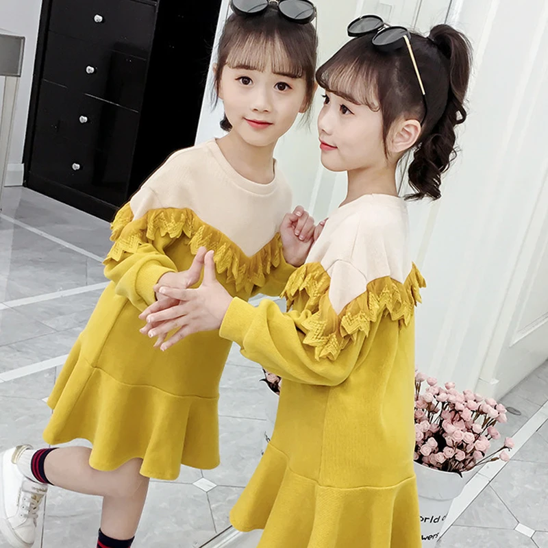 Humor Bear Fashion Girls Clothes New Party Princess Dress Girl Autumn Dress Big Children Lace Dress Kids Clothing