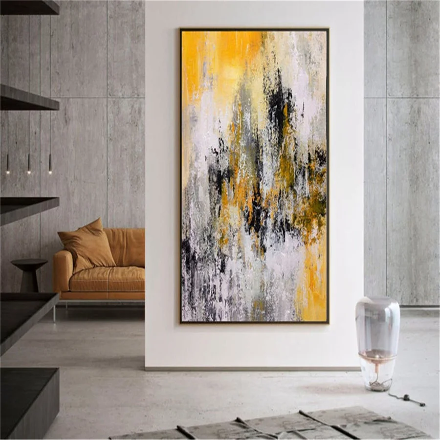 

Large Golden Mural Exhibits Handmade Oil Painting On Canvas Vertical Abstract Wall Art Pictures Decor Living Room Mapping Gift