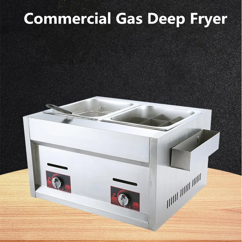 

Commercial LPG Deep fryer Stainless Steel Gas Fryer Commercial Fryer Double Tank Single Basket Gas Frying Machine Fried Chicken