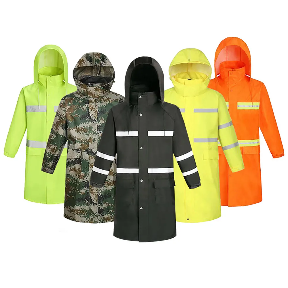 

Long Fluorescent Yellow Raincoat Reflective Motorcycle Men And Women Adult Rain Wear Hooded Rain Wear Suit High Qulity Rainwear