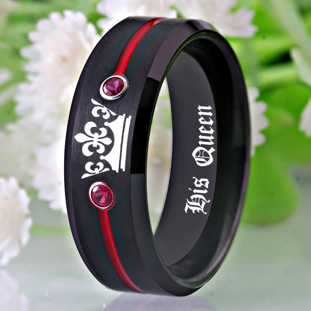 Tungsten Carbide Ring HIs Queen- Her King Ring Black Tungsten With Red CZ Women Ring for Wedding Anniversary Gift Drop Ship