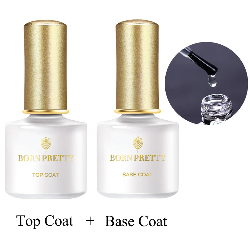 Base Top Coat BORN PRETTY 2 Бутылки 6 мл УФ-гель замачиваемый для ногтей УФ-светодиодный набор гель-лака для ногтей в стиле ретро спортивный стиль лак для ногтей маникюрный лак для ногтей - Color: Base Top Coat