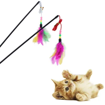 

Great Kitten Play Interactive Fun Toy Cat Teaser Wand Pet Colorful Feather Grappige Kattenstok toys for cats for a cat toy#30G