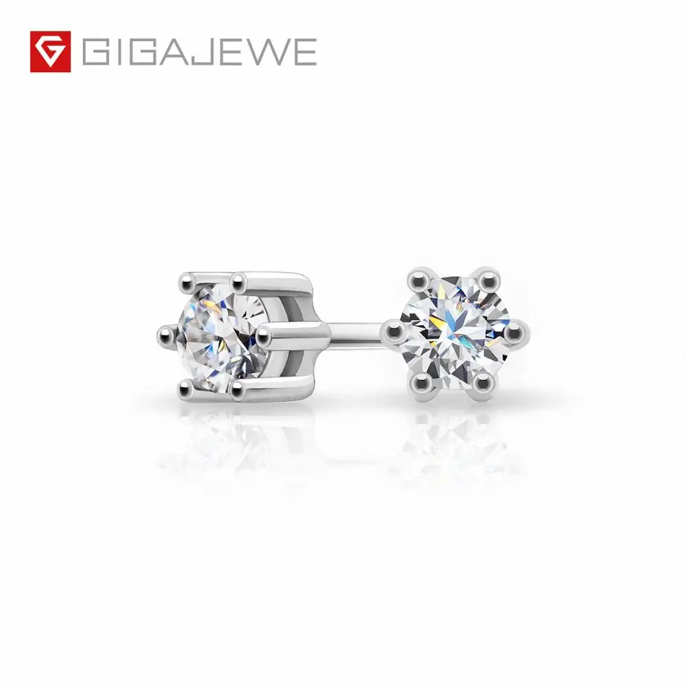 GIGAJEWE всего 0.2ct 3 мм Круглые Серьги EF VVS1 Moissanite из серебра 925 пробы с бриллиантовым