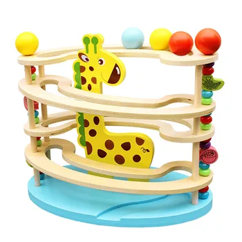 

Baby Toy Wooden block ball track Chopping Block Table Game baby Education Giraffe Animal Model ball park toy for Children party
