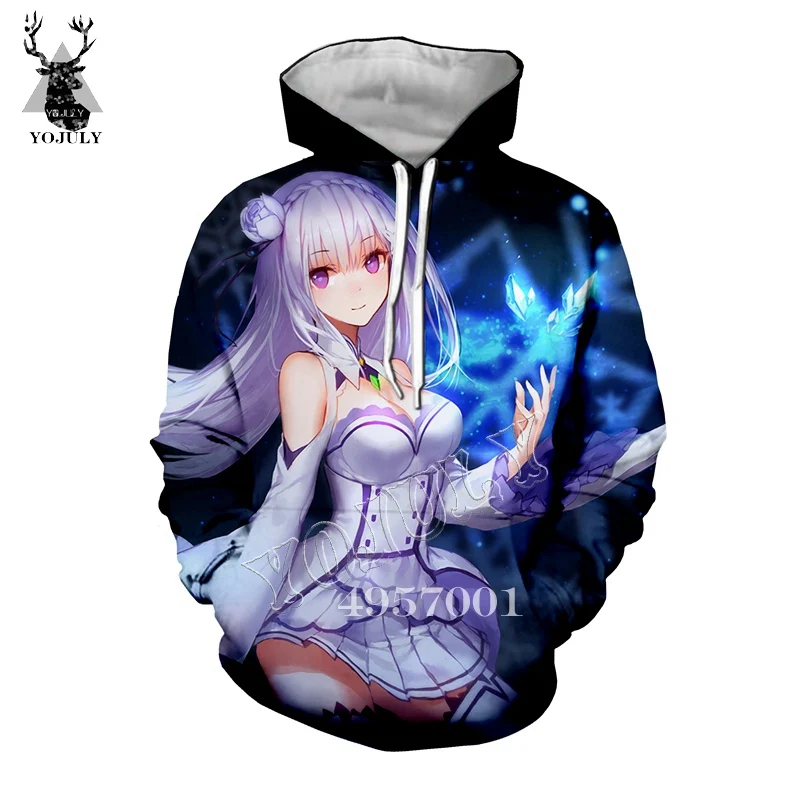 11 YOJULY унисекс модный Женский Повседневный пуловер, свитер аниме 3D принт Re: zero Твин горничной рам и рем 3D принт Харадзюку толстовка с капюшоном Y399 - Цвет: 11