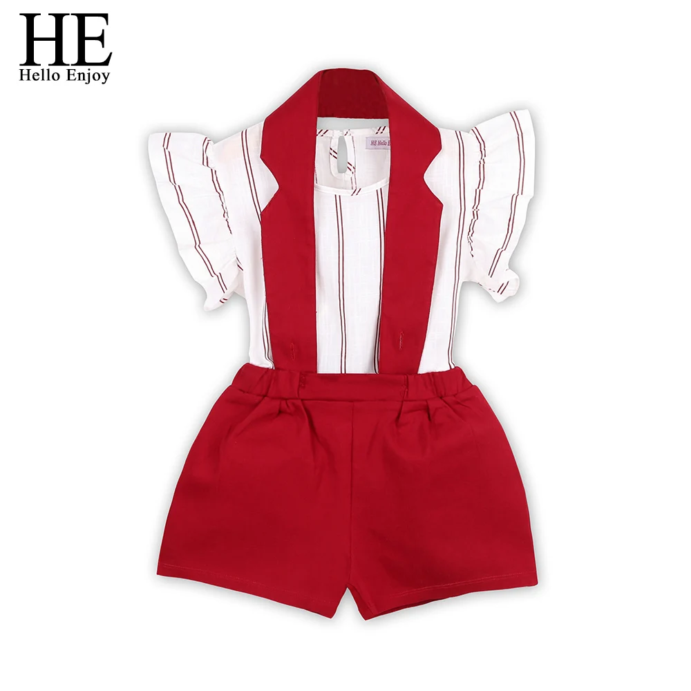 LH154 red HE Hello Enjoy/детская одежда, комплекты одежды для маленьких девочек, летний топ в горошек с рукавами-крылышками+ юбка на бретелях+ повязка на голову, костюм принцессы из 3 предметов для детей 1-6 лет - Цвет: LH154 red