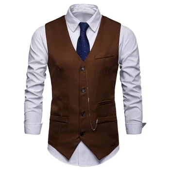 

Luxury Slim Fit Suit Vest Men Formal Chaleco Hombre Business Wedding Blazer Gilet Smart Casual Waistcoat Poackets Chain Vest