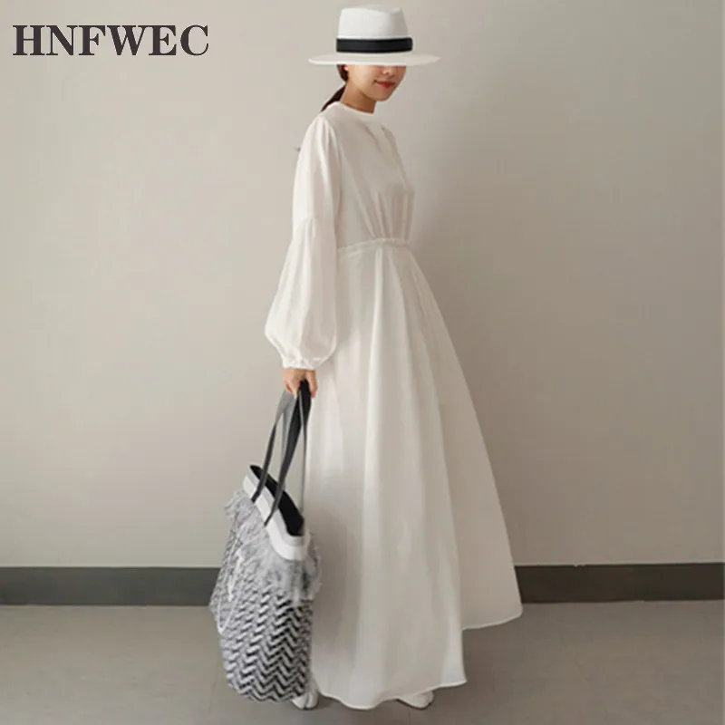 

Loose Plus Size Lantern Sleeve Solid Ruffles V-neck Shirt Ankle-Length A Line Dresses for Women V507