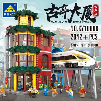 

Original KAZI Chinese style street view Guting Building building blocks toy assembly Fuxing train children's puzzle toy