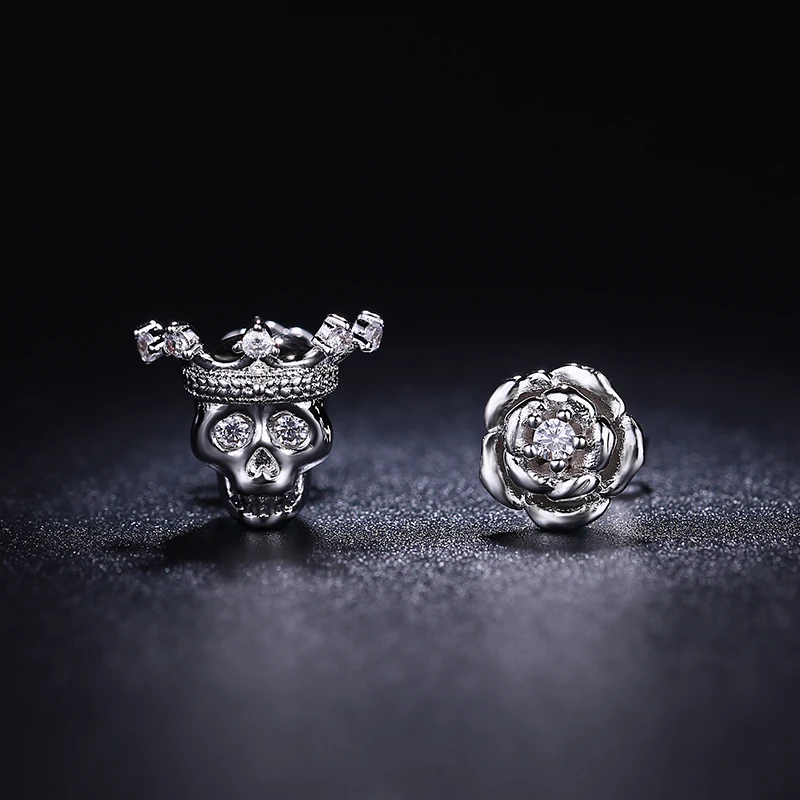 PHOEBEJEWEL Популярные Череп серебряного цвета серьги гвоздики для женщин CZ