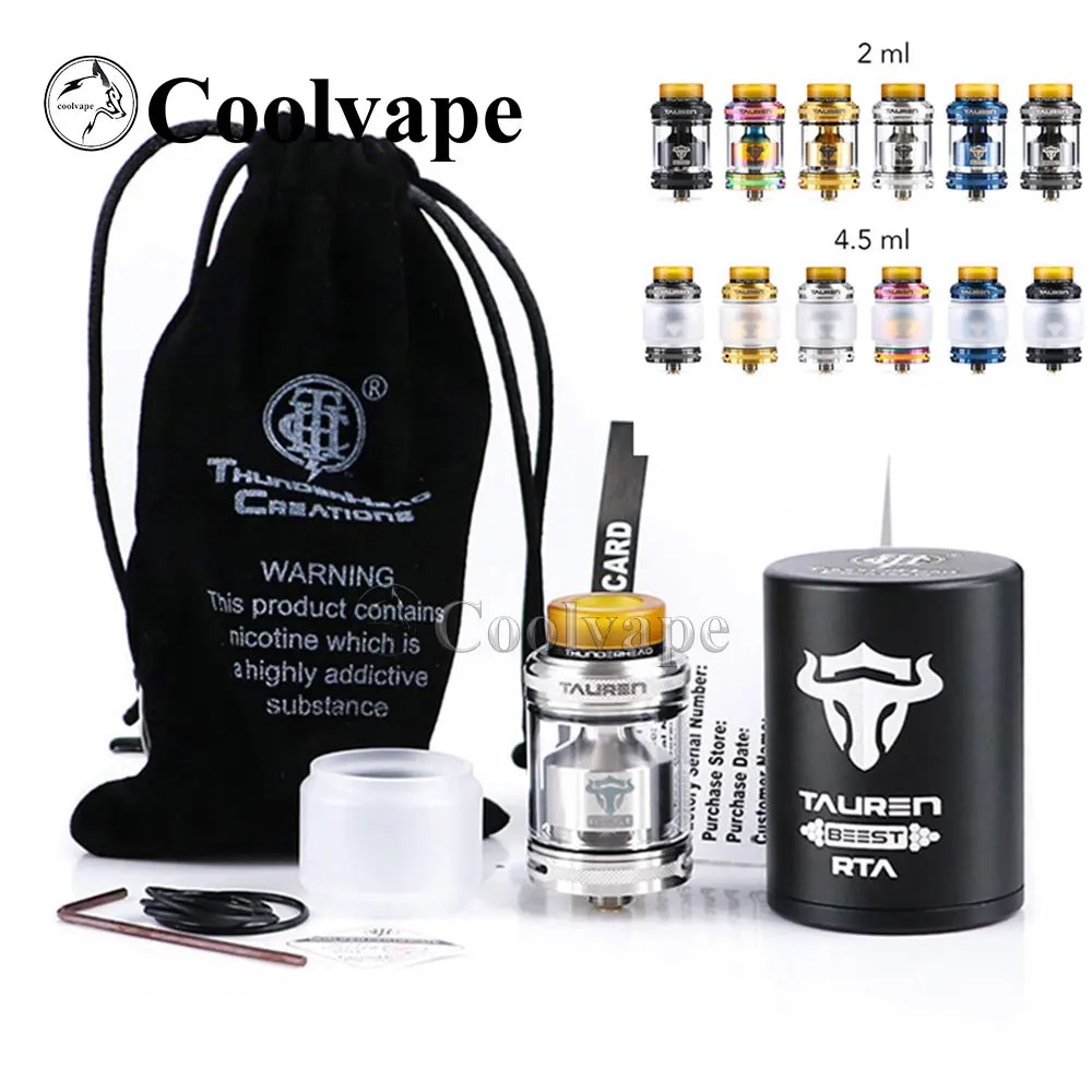 

coolvape 100% original Tauren Rta Atomizer 2ml/4.5ml Capacity MTL rta tank with 810 PEI Single/ Dual Vape vs Taifun GT4 S