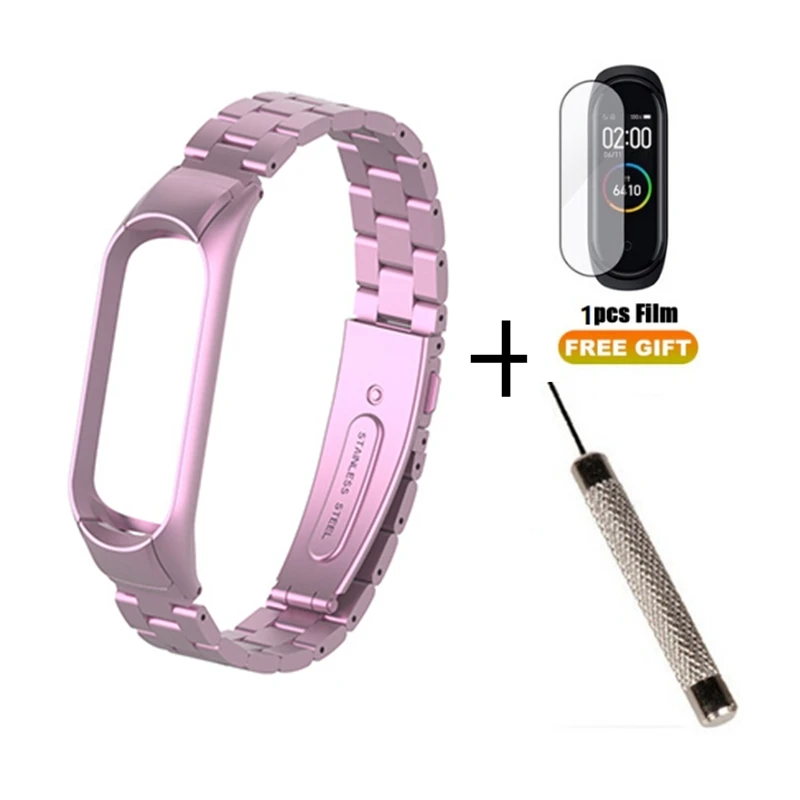 Pink Металлический алюминиевый сменный ремешок mi band 4 глобальная версия из нержавеющей стали для Xiaomi mi Band 4 3 умный браслет с инструментальной пленкой - Цвет: Pink