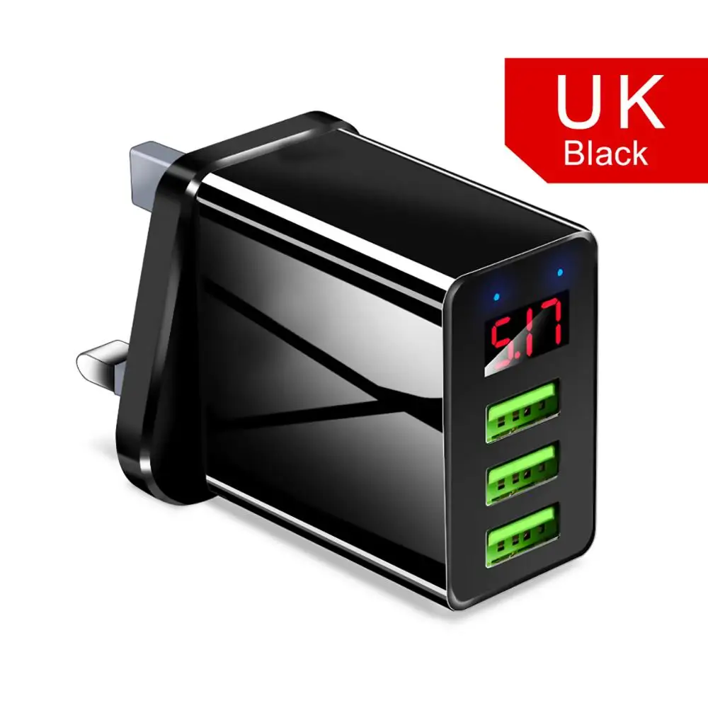 3 порта USB зарядное устройство светодиодный дисплей EU US Plug 3.1A быстрая зарядка смарт-мобильный телефон настенное зарядное устройство для iphone samsung Xiaomi Tablet - Тип штекера: Black  UK