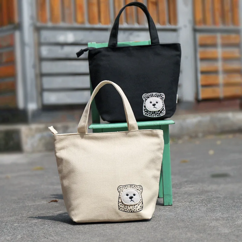 Сумка для ланча с перекрестной каймой,, Женская Холщовая Сумка с милым медвежонком на молнии, переносная сумка для хранения,, Customiza