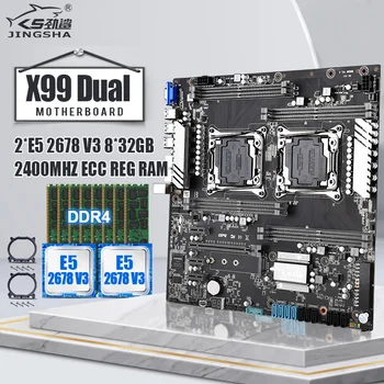 

Jingsha X99 dual CPU motherboard set with 2*E5 2678V3 and 8*32GB=256GB LGA 2011V3 V4 support 8-channel max 2400mhz RAM