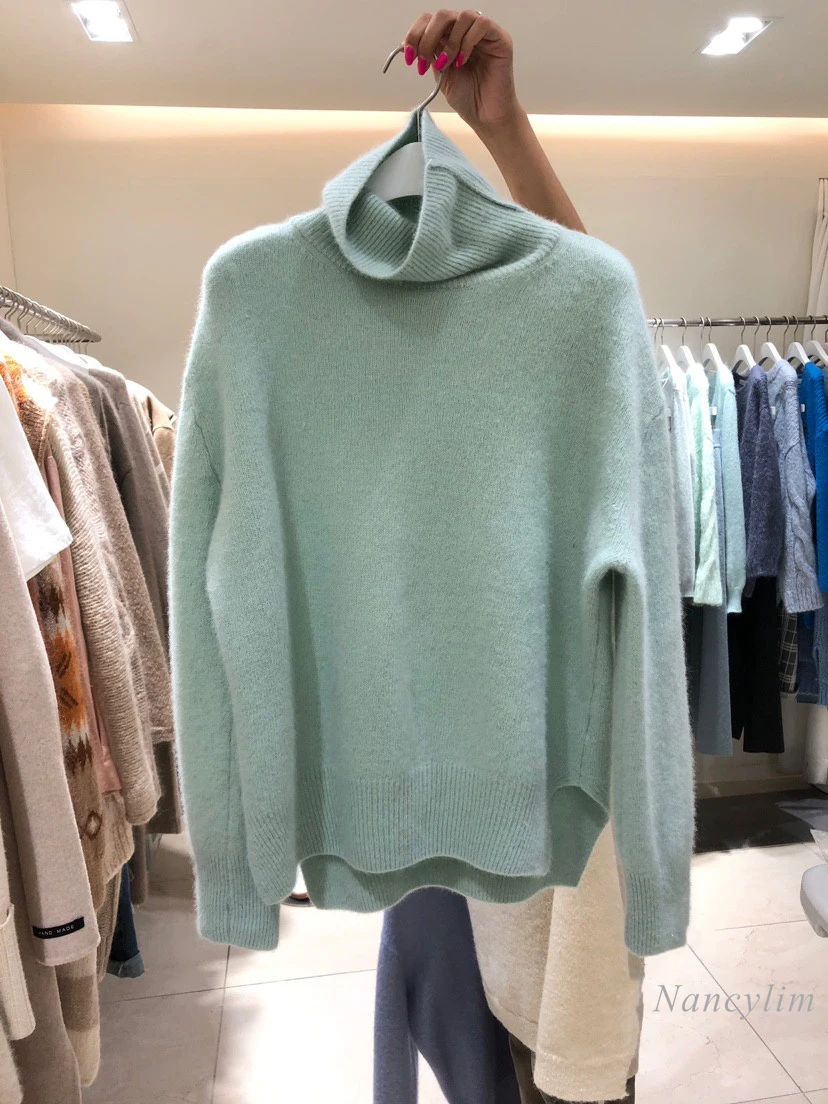 

Turtleneck Sweater for Women Solid Color Autumn and Winter New Lazy Style All-Match Wool Sweaters Basic Knit Top Nancylim