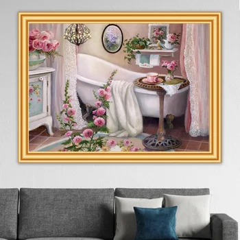 

5D DIY Diamond Painting "Bathroom flower" Cross Stitch Full Drill Diamond Embroidery Mosaic Picture of Rhinestones Home Decor
