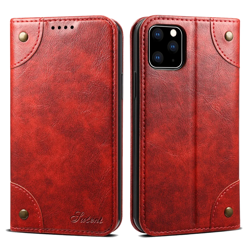 Классический флип-чехол из натуральной кожи для Iphone 11 Pro 11Pro X XS Max XR 6S 7 8 Plus Магнитный флип-чехол для телефона - Цвет: Красный