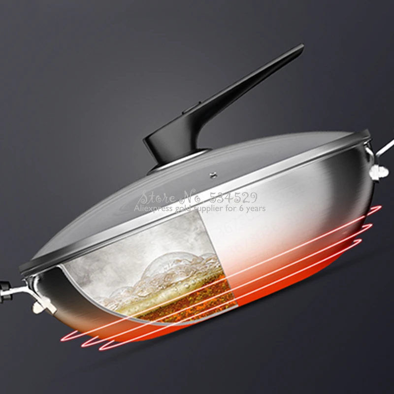 29%Wok non-stick pan 304 stainless steel less smoke multi-function household cooking pot induction cooker gas for wok