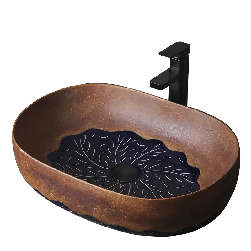 

Ceramic Art Basin Counter Sinks Top Wash Basin Oval Washing Hand Basin Bathroom Sinks Ceramic Wash Basin with Faucets Lavamanos