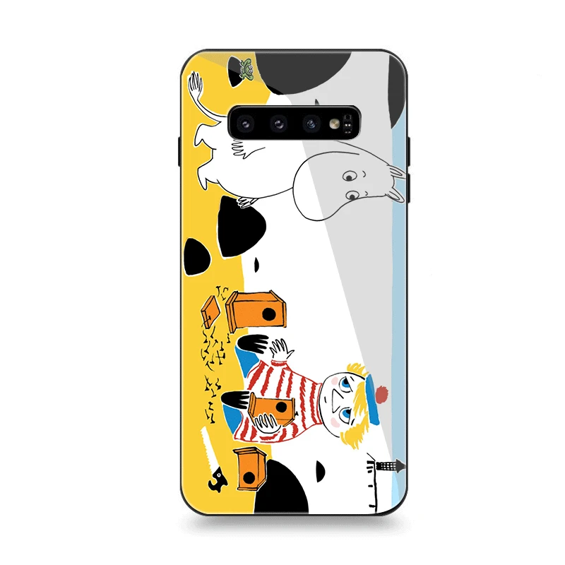 Чехол для телефона Стекло для samsung A40 A50 A10 A20 A30 A60 A70 S10 S7 край S8 S9 Note 8 9 10 плюс Чехол мультяшным персонажем Мумий Тролль с мультяшным бегемотом комплект
