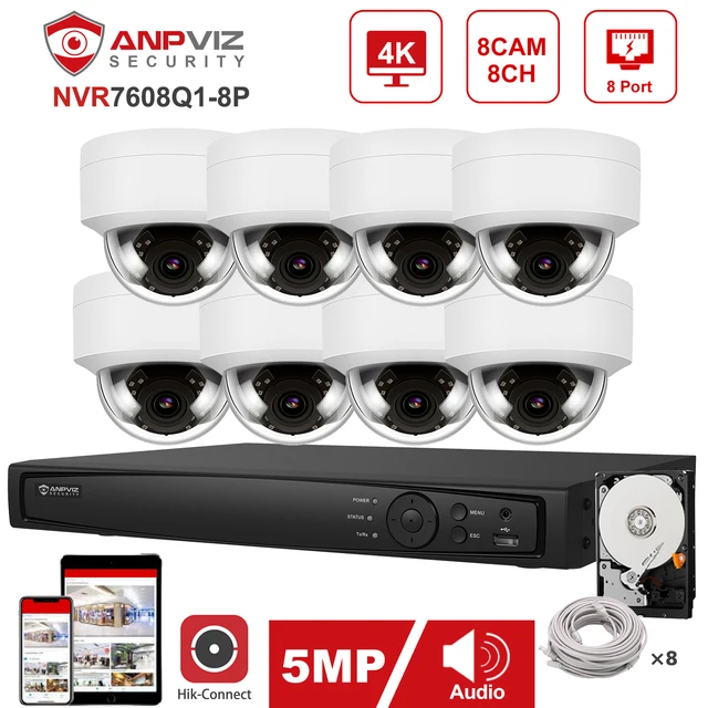 Anpviz 5MP POE IP Security Camera System Hikvision OEM 8CH 4K NVR Audio  Outdoor Security CCTV Surveillance Kit IR 30m P2P View
