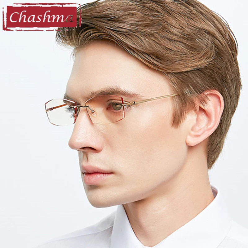 

Women Titanium Prescription Lenses Glasses Men Luxury Crystal Lenses Myopia Reading Glasses Diamond Cutting Rimless Frame