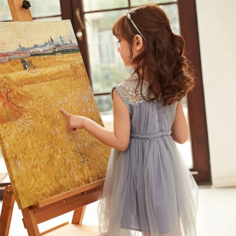 Летнее газовое кружевное платье без рукавов для девочек вечерние платья на
