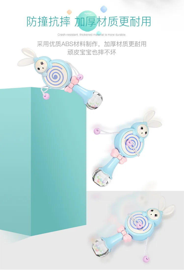 Xin si te Infant Rattle-drum Cartoon Rabbit Drop-resistant Soft Silcone Molar Children'S Educational Toy