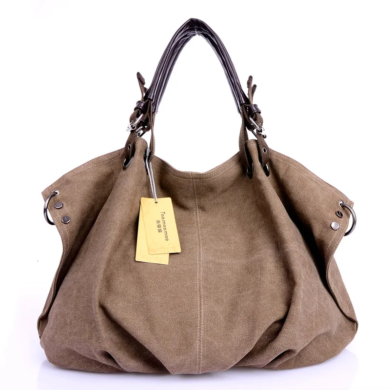 Women Canvas Messenger Bags Female Crossbody Bags Solid Shoulder Bag Fashion Casual Designer Female Handbag Large Capacity Tote - Цвет: Coffee