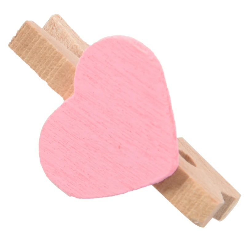 HOT-10Pcs Mini Heart Photo Memo Clips Wooden Pegs Crafts Party Favor Hanging